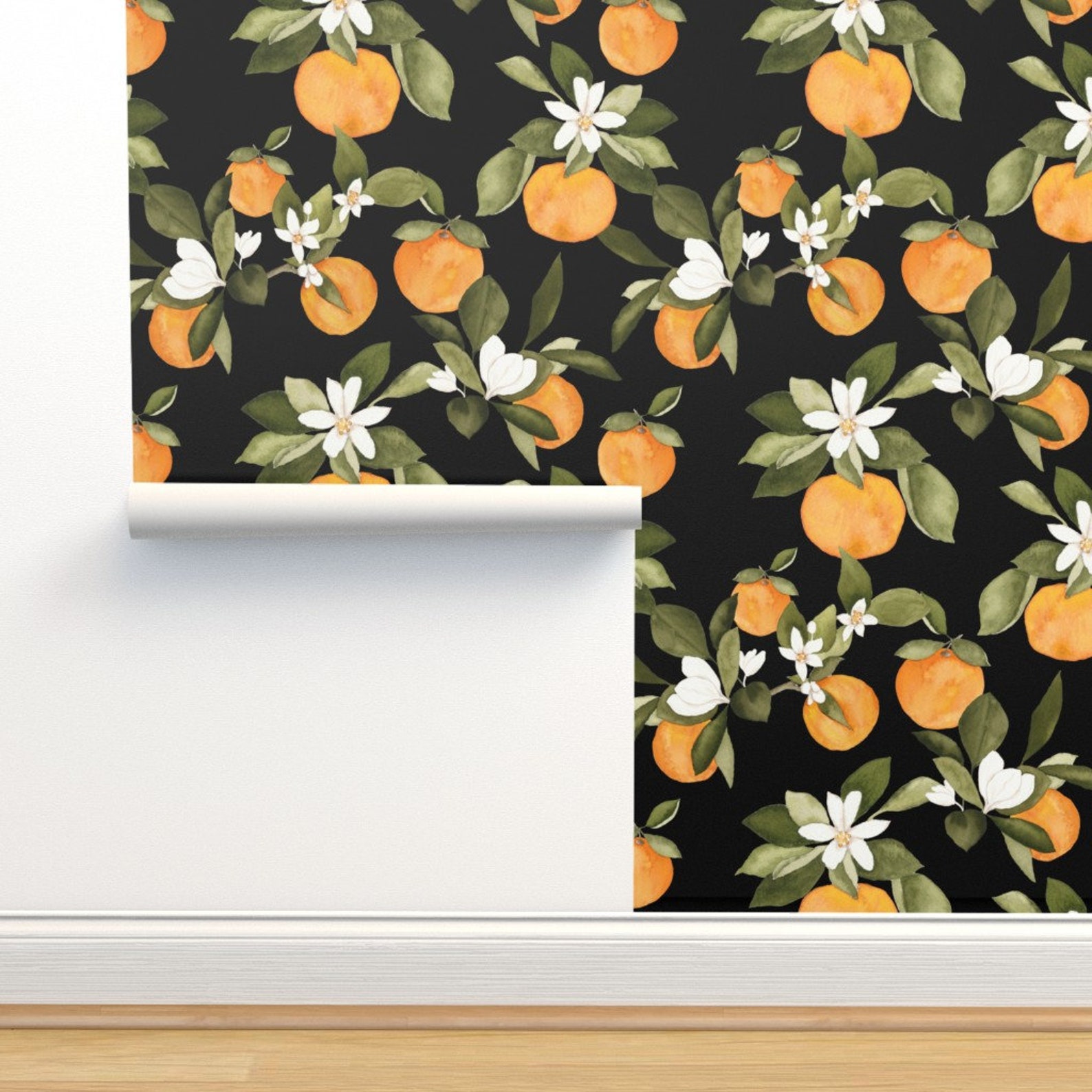 Watercolor Oranges Wallpaper Orange Blossom Dark by Etsy