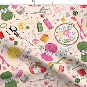 Crafts Fabric - Happiness Is Handmade by emma_heeson_design - Knitting Yarn Sewing Crochet Embroidery Pink Fabric by the Yard by Spoonflower