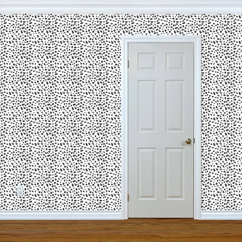 Black White Abstract Dalmatian Spots by Little SmileMakers Dots Wallpaper Custom Removable Self Adhesive Wallpaper Roll by Spoonflower