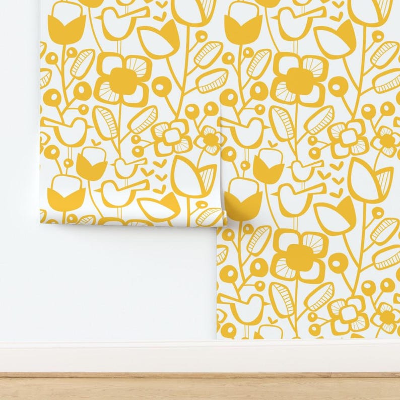 Scandi Wallpaper - Jumbo Scandinavian Garden By Mariana Valladares - Yellow Flowers Removable Self Adhesive Wallpaper Roll by Spoonflower image 4