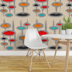 Space Age Wallpaper - Atomic Era Space Age By Hot4tees Bg@Yahoo Com - Custom Printed Removable Self Adhesive Wallpaper Roll by Spoonflower