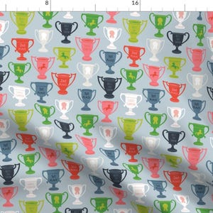 Trophy Fabric - Best In Show Trophies By Andie Hanna - Trophy Winner Pink Green Blue Prize Award Cotton Fabric By The Yard With Spoonflower