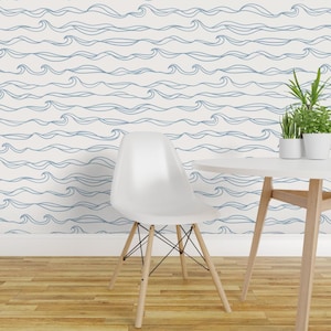 Flow Water Wallpaper - Ocean Waves By Dottieandcaro - Water Ocean Ripples White Blue Removable Self Adhesive Wallpaper Roll by Spoonflower