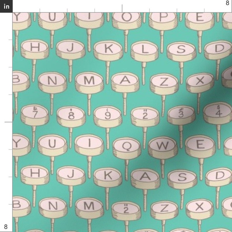 Typewriter Keys Fabric Typewriter Bg Green By Mia Valdez Etsy