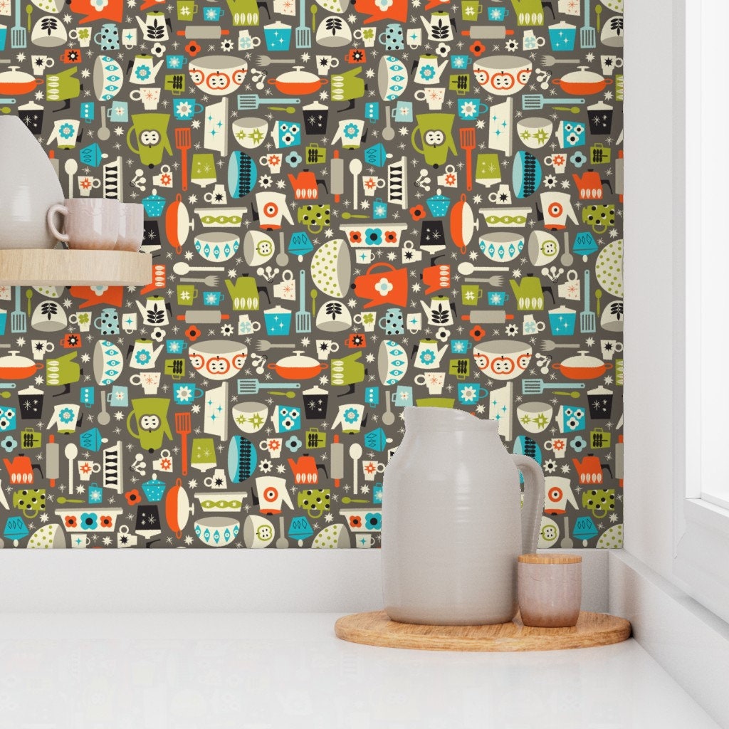 Retro Kitchen Wallpaper Retro Kitchen Tools by Heidikenney - Etsy