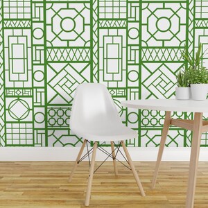 Trellis Wallpaper - Palm Beach By Danika Herrick - White Green Geometric Chic Decor Removable Self Adhesive Wallpaper Roll by Spoonflower