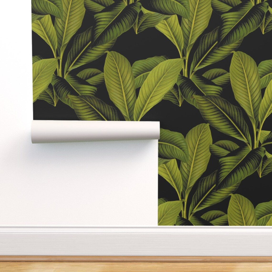 Banana Leaves on Black Wallpaper Black by Peacoquettedesigns Etsy