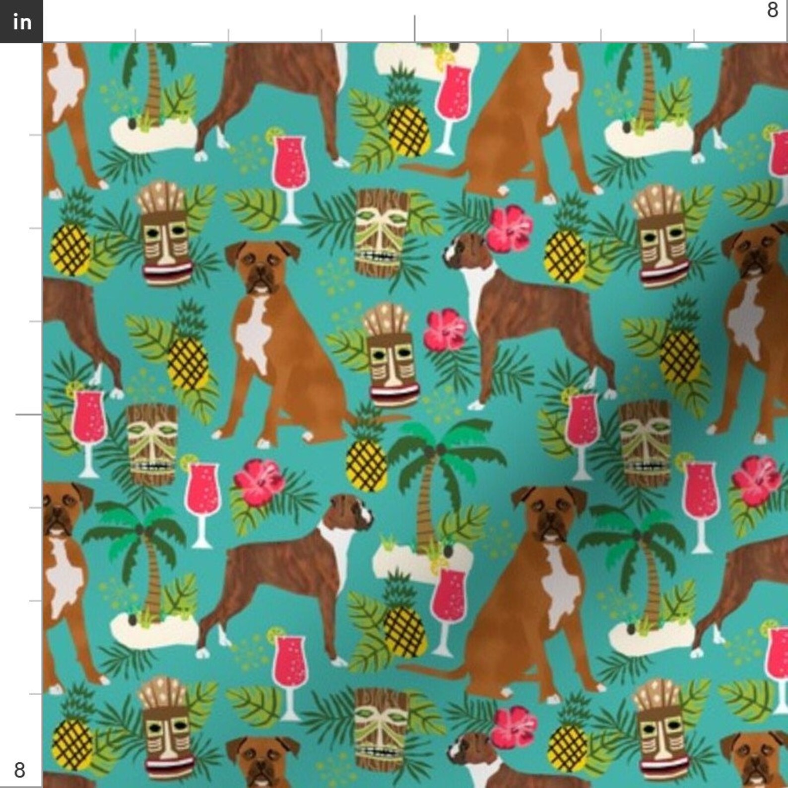 Boxer Fabric Boxer Tiki Summer Tropical Boxer Dogs Fabric Etsy