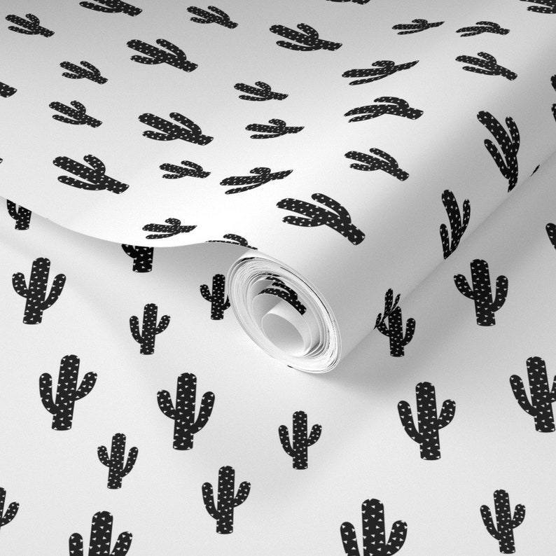 Cactus Wallpaper Black Cactus White Background by Kimsa Etsy