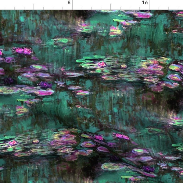 Water Lilies Fabric - Claude Monet ~ Water Lilies ~ Emerald By Peacoquettedesigns - Water Lilies Cotton Fabric By The Yard With Spoonflower