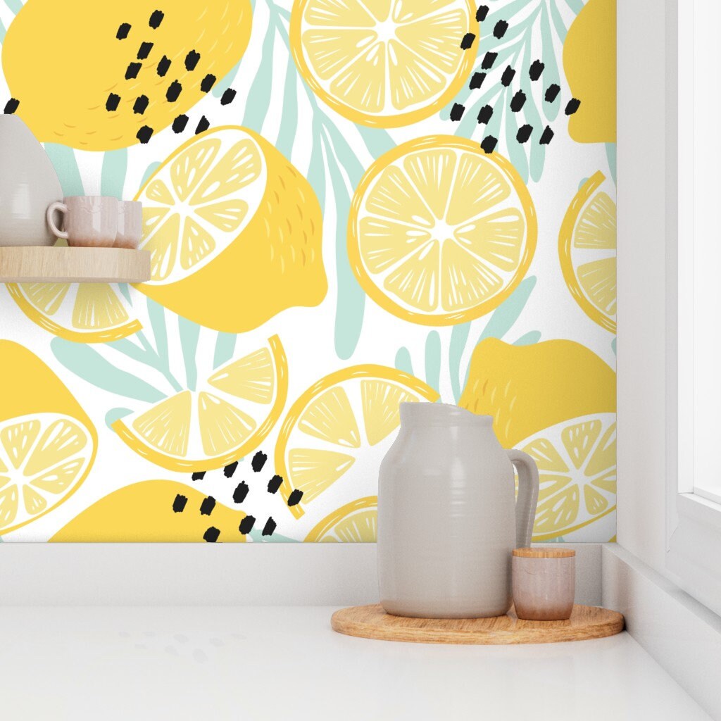 Fruit Wallpaper Fruit Lemon Pattern 02 by Bluelela Yellow - Etsy