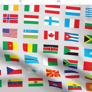 Flags Fabric - Modern Flags Of The World By Aftermyart - Modern World Flags Red Blue Green Yellow Cotton Fabric By The Yard With Spoonflower