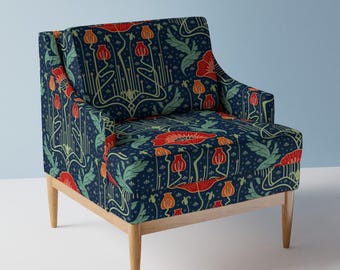 Art Nouveau Upholstery Fabric- Art Nouveau Poppy by bamokreativ - Whimsical Floral Vintage Inspired  Fabric By The Yard With Spoonflower
