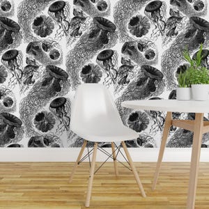 Sea Wallpaper - Jellyfish ~ Black White Swarm By Peacoquettedesigns - Custom Printed Removable Self Adhesive Wallpaper Roll by Spoonflower image 1