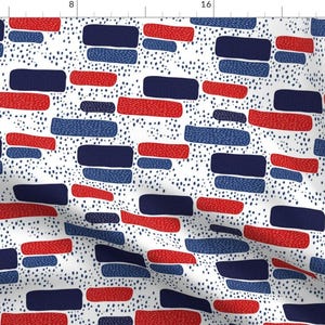 Usa Bricks Fabric - Red White And Blue 4th Of July Design By Littlesmilemakers - Independence Day Cotton Fabric By The Yard With Spoonflwoer
