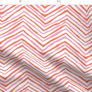 ChevronFabric - Zig Zag Orange Pink Chevron Stripes By Jenlats - Abstract Chevron Zig Zag Decor Cotton Fabric By The Yard With Spoonflower