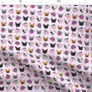 Frenchie Fabric - French Bulldog Fabric Purple Lavender Florals By Petfriendly - French Bulldog Cotton Fabric By The Yard With Spoonflower