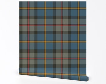 Papier peint tartan Hunting - Macleod Green par weavingmajor - Papier peint amovible Macleod Clan gris ardoise autocollant par Spoonflower