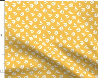 Summer Sailboat Fabric - Sailboats On Yellow by pruemelanie_ - Yellow White Beach Boats Lake Sailing Fabric by the Yard by Spoonflower