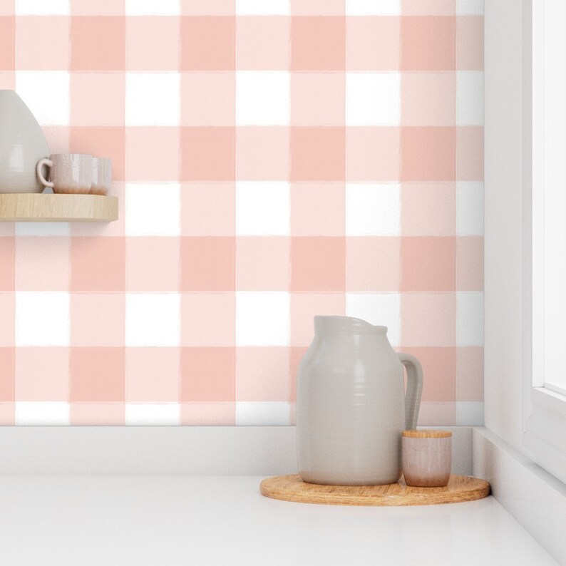 Blush Wallpaper Blush Buffalo Plaid by sugarfresh Pink Buffalo Check Pink Gingham Removable Peel and Stick Wallpaper by Spoonflower image 7