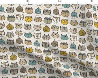 Cat Fabric - Cats Meow Ivory By Teresamagnuson - Cat Kitten Ball of Yarn Cotton Fabric By The Yard With Spoonflower
