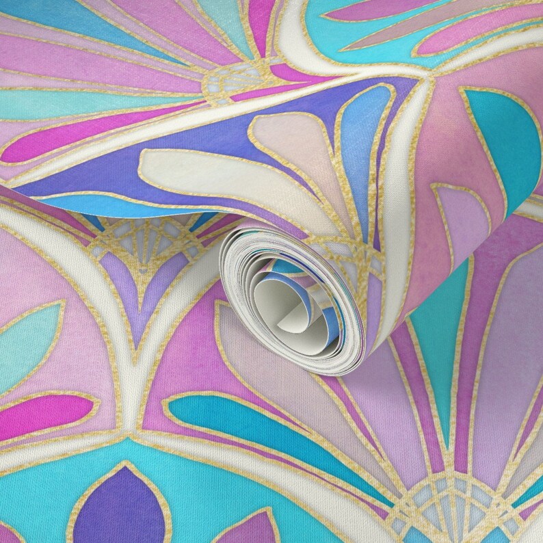 Pastel Art Deco Fabric Glamorous Twenties Art Deco Large by - Etsy