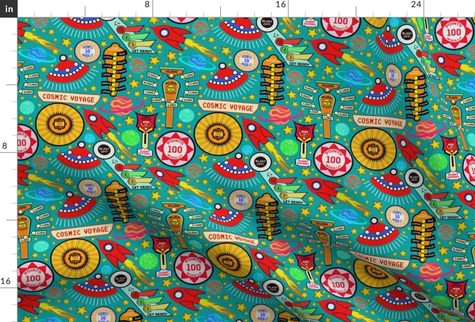 Pinball Fabric - Cosmic Voyage Pinball - Small by Rubydoor - Pinball ...