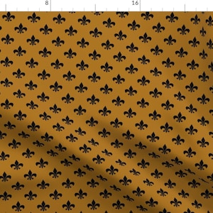Fleur-De-Lis Fabric - One Inch Black Fleur-De-Lis Antique Gold By Mtothefifthpower - Fleur-De-Lis Cotton Fabric By The Yard With Spoonflower