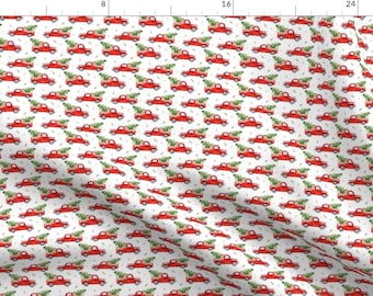 Red Truck Fabric - 2" Best Friend Christmas Truck By Shopcabin - Christmas Tree Red Truck Winter Cotton Fabric By The Yard With Spoonflower
