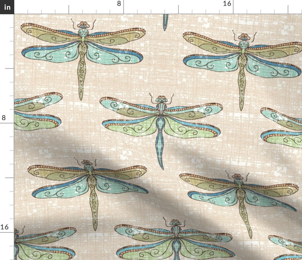 Dragonflies Fabric Dragonflies Cool Tones by Designed by Etsy