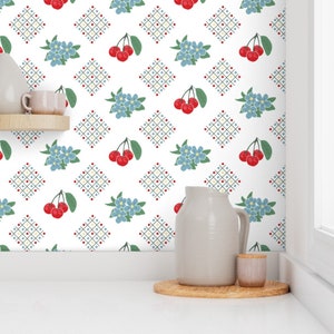 Retro Wallpaper - 1940&#39;S Style Kitchen Cherry Wallpaper By Lioriel - Custom Printed Removable Self Adhesive Wallpaper Roll by Spoonflower