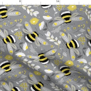 Bees Fabric - Save The Bees By Laura May Designs - Yellow Gray Garden Spring Honey Flowers Cute Cotton Fabric By The Yard With Spoonflower