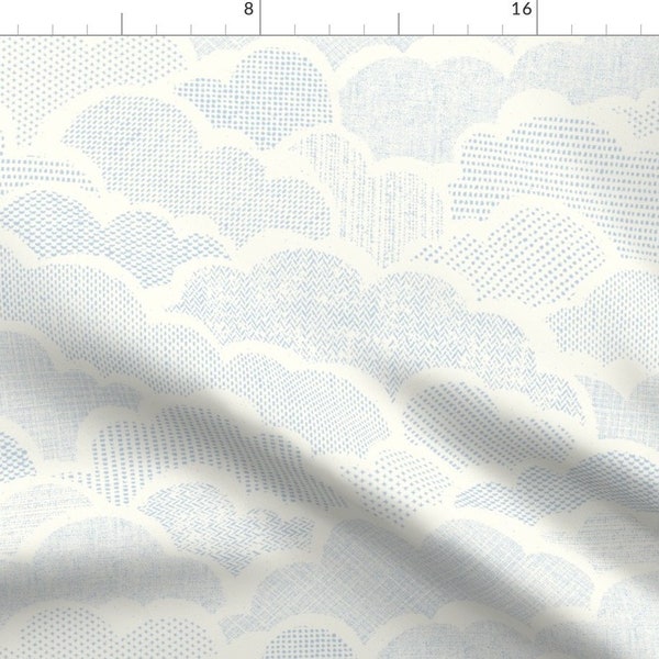 Cloudy Sky Fabric - Cozy Clouds by fleabat - Pastel Pale Blue Nursery Fluffy Clouds Shabby Chic  Fabric by the Yard by Spoonflower