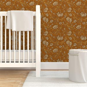 Floral Wallpaper - Kalami Floral Mustard By Holli Zollinger - Linen Look Custom Printed Removable Adhesive Wallpaper Roll by Spoonflower image 6