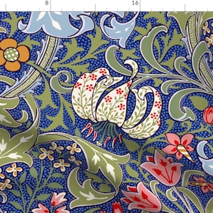 Art Nouveau Fabric - Golden Lily Intense  by peacoquettedesigns - Floral Damask Golden Lily Reproduction Fabric by the Yard by Spoonflower