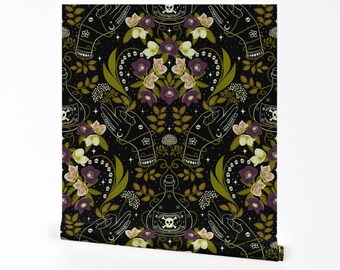 Gothic Wallpaper - Floral Poison Damask by me_coco_design - Celestial Witchy Hands Magical Removable Peel and Stick Wallpaper by Spoonflower