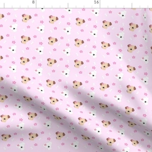 Cute Dogs Flowers Fabric - Dogs And Flowers - Pink By Clayvision - Pink Kawaii Puppy Dogs Flowers Cotton Fabric By The Yard With Spoonflower