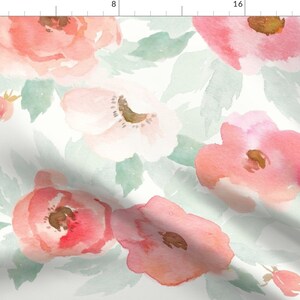 Floral Fabric - Watercolor Floral By Willowlanetextiles - Floral Blush Plush Rose Pink Nursery Cotton Fabric By The Yard With Spoonflower