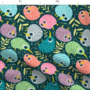 Colorful Birds Fabric - Kiwi Birds By Angela Sbandelli - New Zealand Endangered Species Long Beak Cotton Fabric By The Yard With Spoonflower