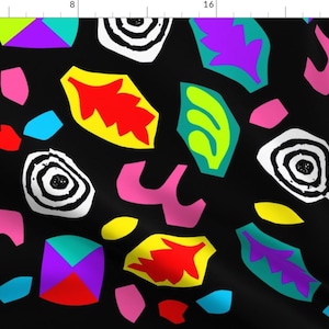 Black Fabric - 80&#39;s Shapes by shino_usagi -  Retro Multicolor 80s Neon Cosplay Romper Arcade 90&#39;s Shapes  Fabric by the Yard by Spoonflower