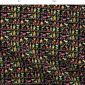 Mask Scale Margarita Print Fabric - Margaritas on Black By Happybug - Tequila Made Me Do It Agave Cotton Fabric By The Yard With Spoonflower