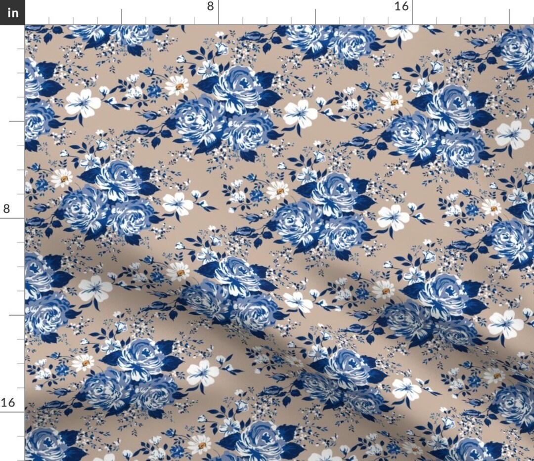 Blue Rose Fabric Blue Roses Pattern by Ka Lou Cottage Chic Etsy