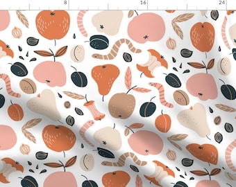 Organic Fabric - Organic Waste And Cute Worms. By Alenkakarabanova - Neutral Food Earth Worms Cotton Fabric By The Yard With Spoonflower