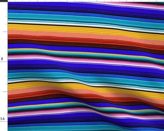 Serape Fabric - Mexican Stripes By Vannina - Mexican Stripes Blue Black Red Orange Pink Yellow Cotton Fabric By The Yard With Spoonflower