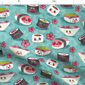 Kawaii Sushi Fabric - We Love Sushi By Cjldesigns - Kawaii Sushi Rice Fish Japanese Food Cotton Fabric By The Yard With Spoonflower