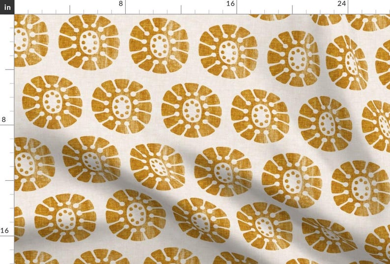 Boho Golden Floral Upholstery Fabric- Boho Bloom by littlearrowdecor - Modern Farmhouse Mustard Gold Fabric By The Yard With Spoonflower image 2