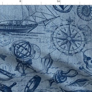 Vintage Nautical Fabric - Ahoy Pirates by andrea_haase_design - Pirate Ship Sea Ocean Coastal Adventure Fabric by the Yard by Spoonflower