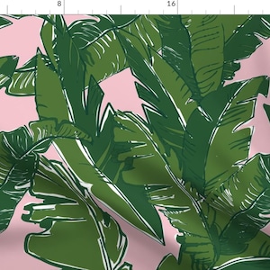 Tropical Fabric - Leaves Baninque Pink  by yesterdaycollection -  Preppy Palm Leaves Chinoiserie Fabric by the Yard by Spoonflower