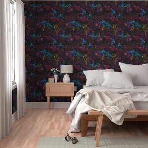 Dark Floral Wallpaper - Moody Florals By Utart - Mystic Night By Utart - Garden Bold Removable Self Adhesive Wallpaper Roll by Spoonflower image 5