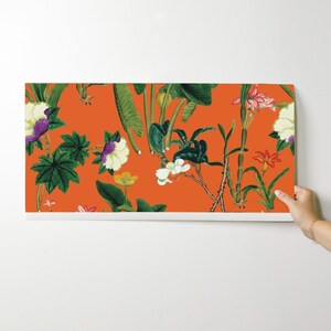 Floral Wallpaper - Vintage Floral Orange By Bruxamagica - Vintage Floral Custom Printed Removable Adhesive Wallpaper Roll by Spoonflower image 9